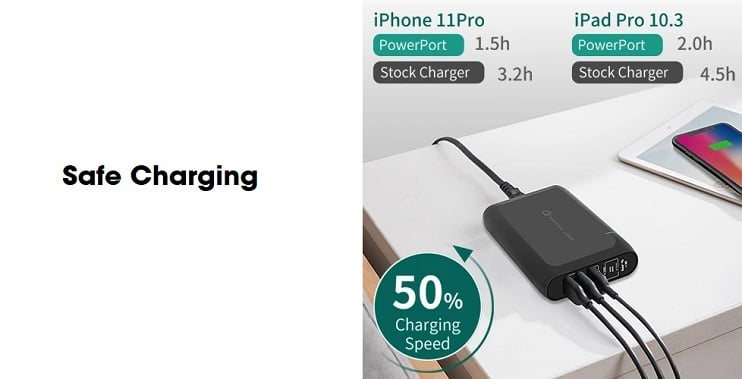 Pepper Jobs PD10000 5-port Dual USB-C PD Charger incorporates two USB-C PD 3.0/PPS charging ports (100W max., QC compatible) and three USB-A charging ports (36W max. total) into one ultra-compact, portable form factor.