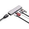 PEPPER JOBS TCH-MBP7 is a dual USB-C 3.1 to USB 3.0 hub with 4K HDMI output, PD passthrough charging port, SD & TF card readers, USB-C data port and TB3 5K video/data passthrough capabilities.