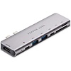 PEPPER JOBS TCH-MBP7 is a dual USB-C 3.1 to USB 3.0 hub with 4K HDMI output, PD passthrough charging port, SD & TF card readers, USB-C data port and TB3 5K video/data passthrough capabilities.