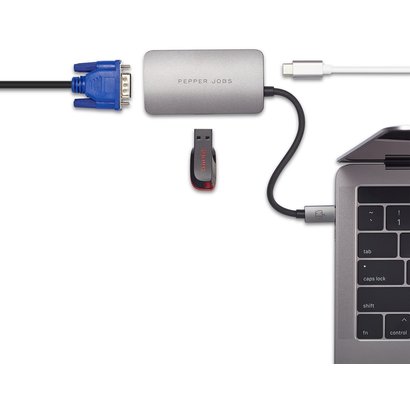 PEPPER JOBS TCH-3 3-en-1 Gris Sidéral USB-C AV Multiport Hub / Adaptateur avec VGA recharge USB-C.