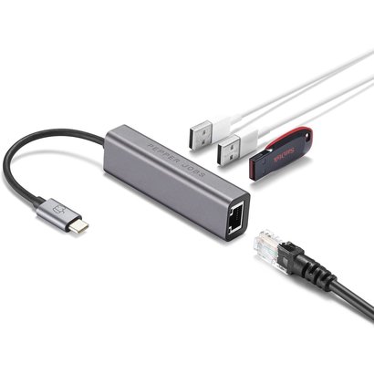 PEPPER JOBS TCH-2 USB-C 3.1 to USB 3.0 3-ports hub with a Gigabit Ethernet port.