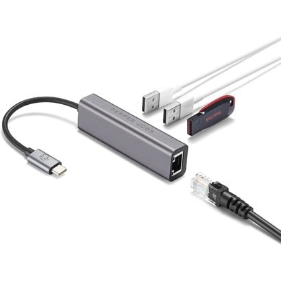 PEPPER JOBS TCH-2 USB-C 3.1 zu USB 3.0-Hub mit 3 Anschlüssen und einem Gigabit-Ethernet-Anschluss.