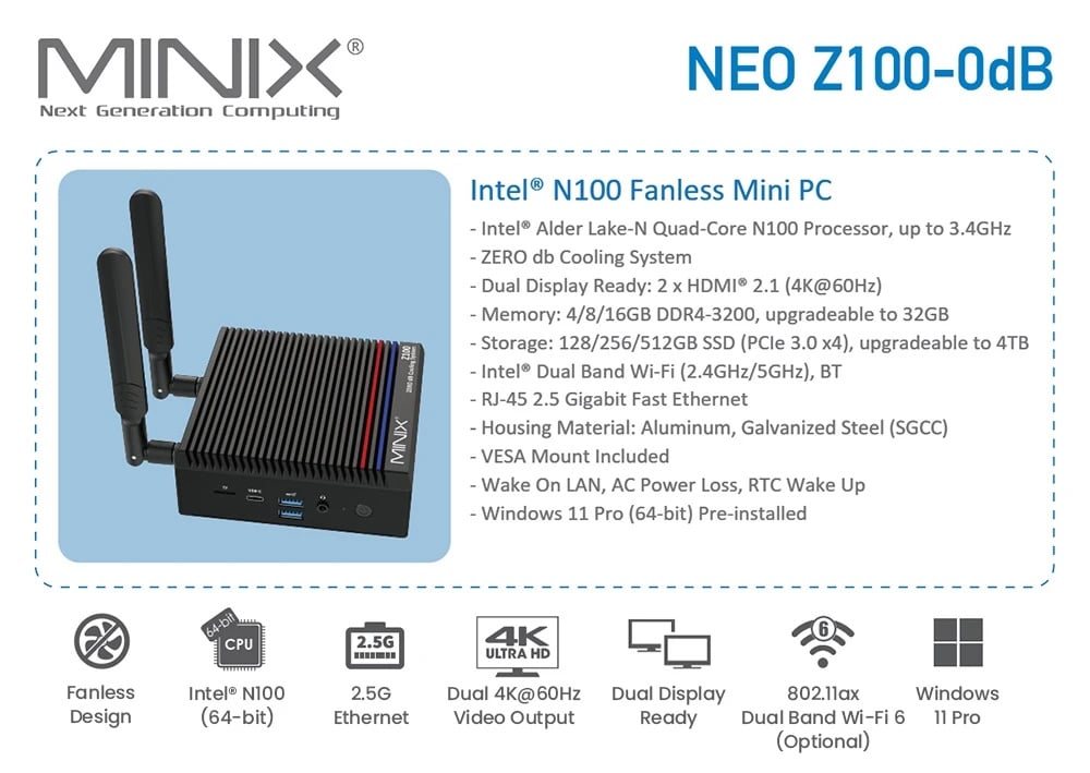 MINIX Z100 0dB Mini PC