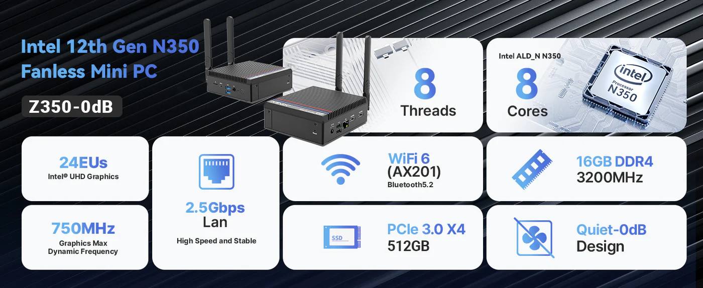 MINIX Z350-0dB Fanless Mini PC