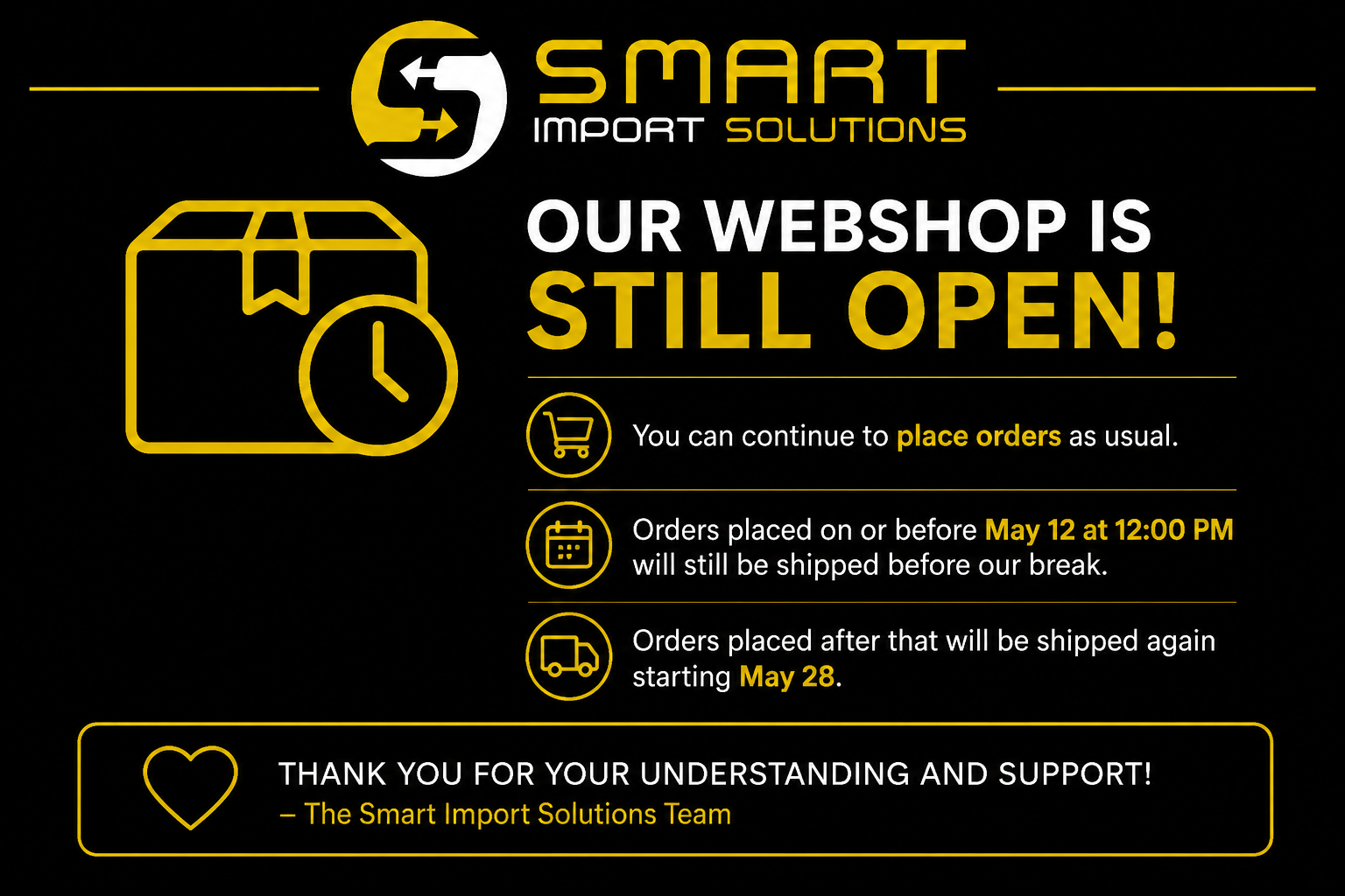 Please note regarding the shipment of orders.