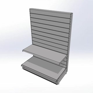 Kopstelling gondola slatwall en 2 schappen, 100 cm x 141 cm hoog