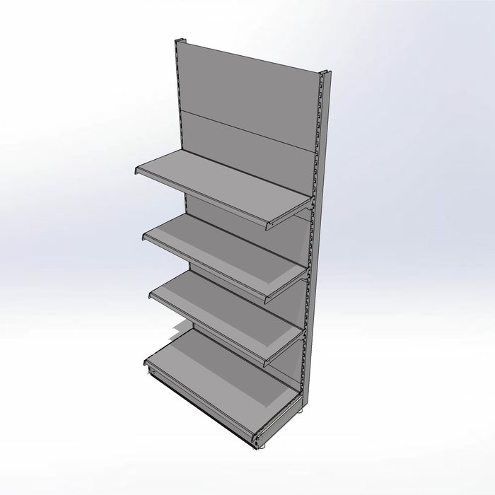 Wandstelling wandrek met 4 schappen, 100 cm breed, 221 cm hoog