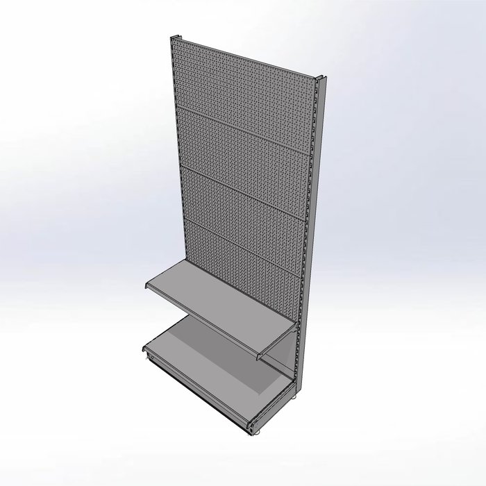 Winkelstelling wandrek met perforatie rugwand en 2 schappen, 100 cm breed, 221 cm hoog