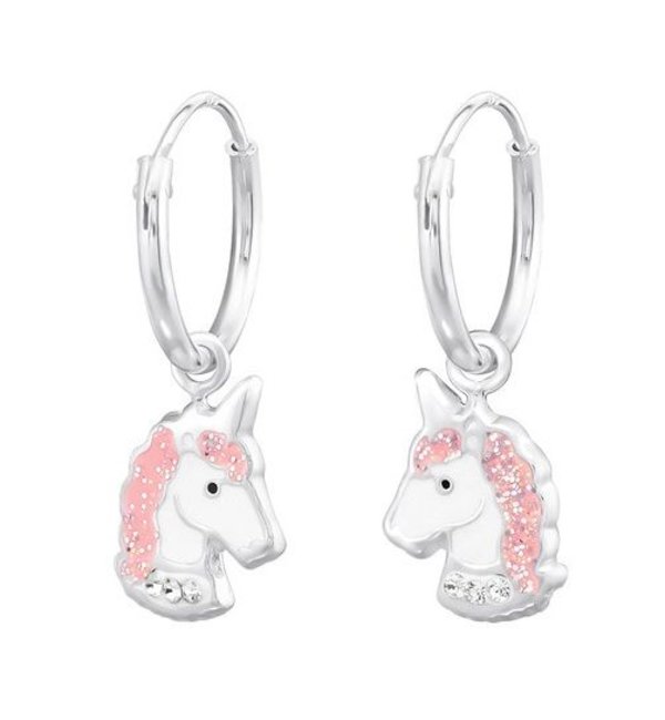 KAYA sieraden Silver Hoop Earrings 'Unicorn' with Glitter
