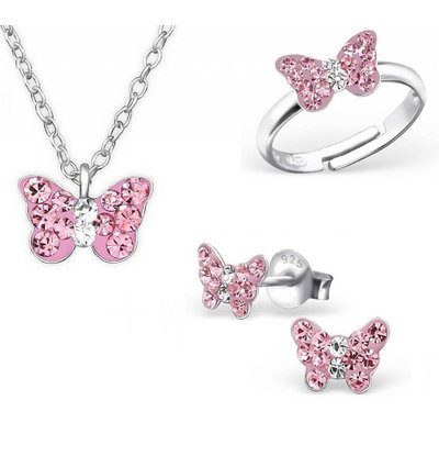 KAYA sieraden Silver set ‘Pink Butterfly’ with necklace, ring, and earrings