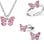 KAYA sieraden Zilveren set 'Pink Butterfly' met ketting, ring en oorbellen