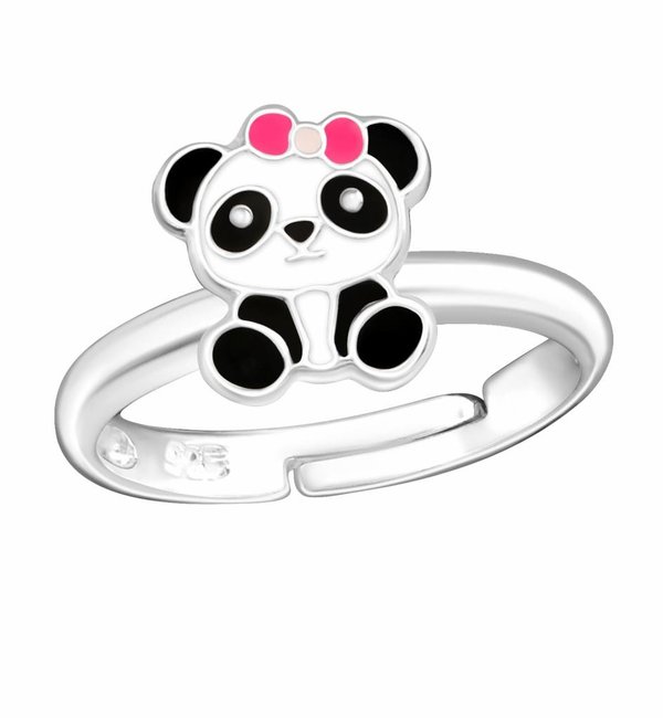 KAYA sieraden Zilveren Kinderring 'Panda' met strikje