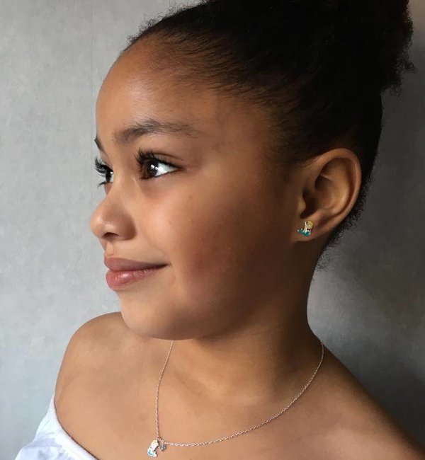 KAYA sieraden Silver children's earrings 'Mermaid' with light blue tail with glitter