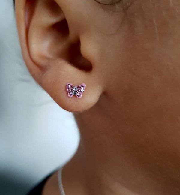 KAYA sieraden Zilveren kinderoorbellen ‘Pink Butterfly''