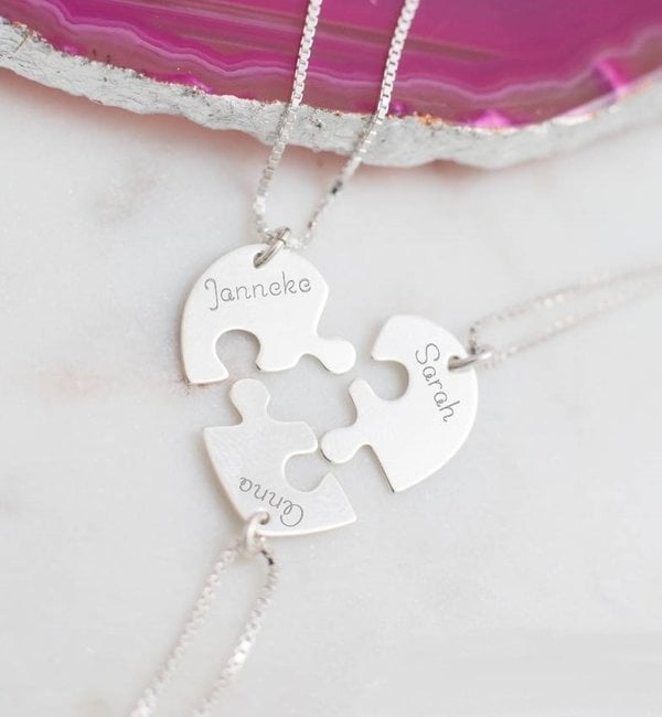 KAYA sieraden 3 silver chains break hearts for girlfriends, sisters or mother and two daughters