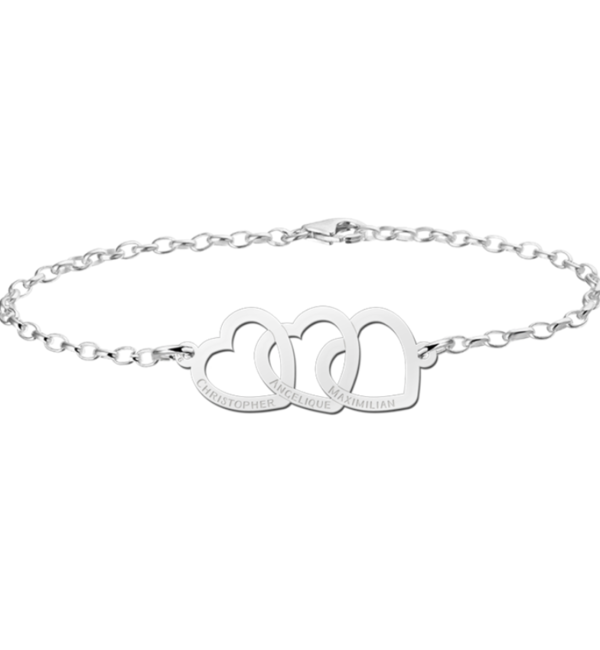 Sieraden Silver Bracelet with Name 'Three Hearts'