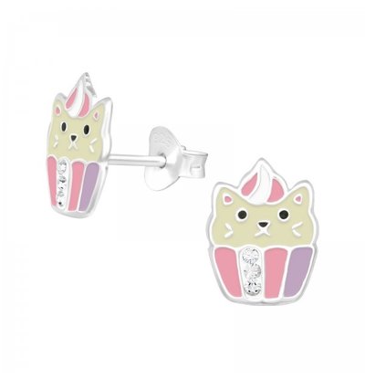 KAYA sieraden Silver children’s earrings ‘Kitten Cupcake’