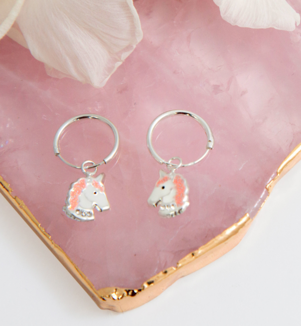 KAYA sieraden Silver Hoop Earrings 'Unicorn' with Glitter
