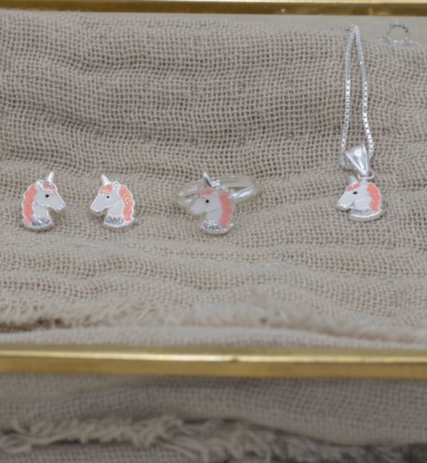 KAYA sieraden Zilveren set 'Unicorn' I ketting, ring en oorbellen