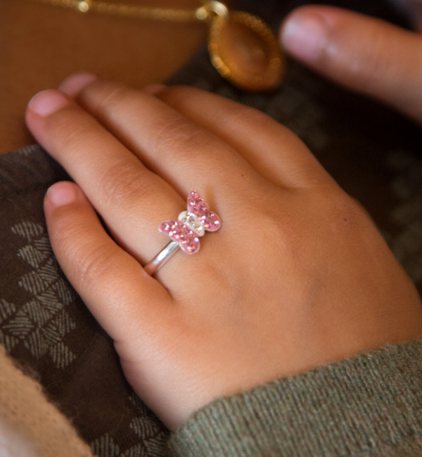 KAYA sieraden Silver children’s ring ‘Pink Butterfly’