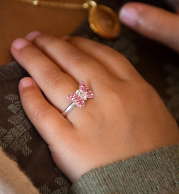 KAYA sieraden Zilveren kinderring 'Pink Butterfly'