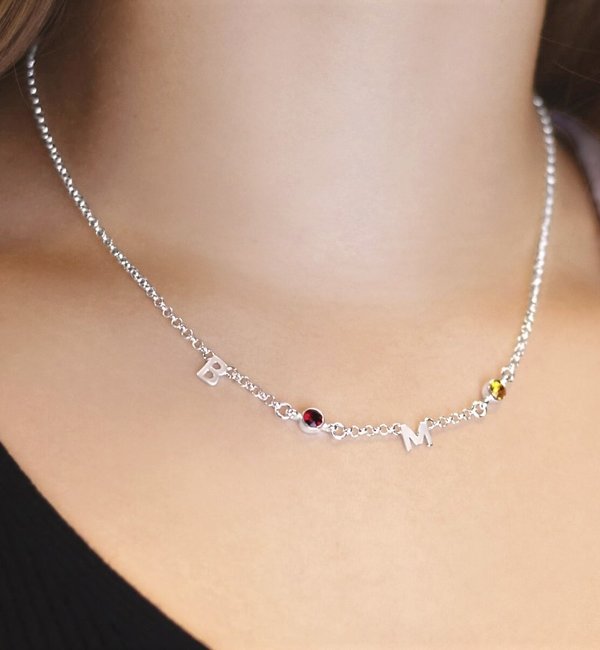 KAYA sieraden Necklace with Birthstones and Letters of Your Choice