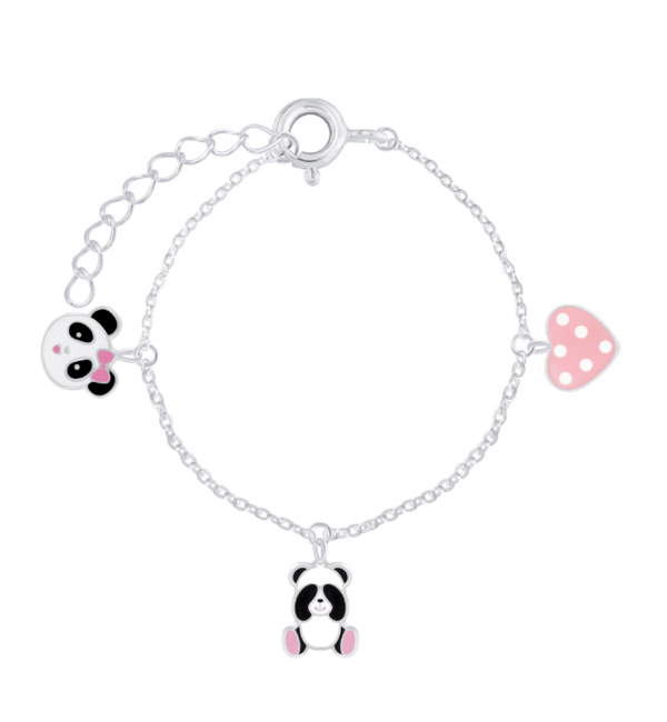 KAYA sieraden Silver children's bracelet 'Pandas' with 3 charms