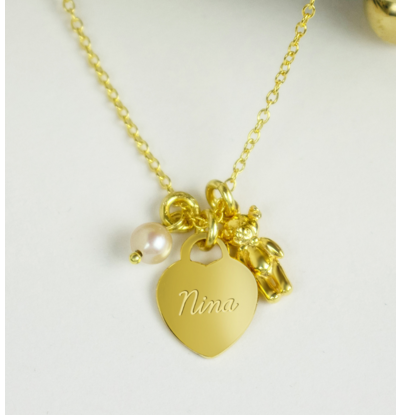 KAYA sieraden Silver children's necklace with engraving begging 'teddy bear'