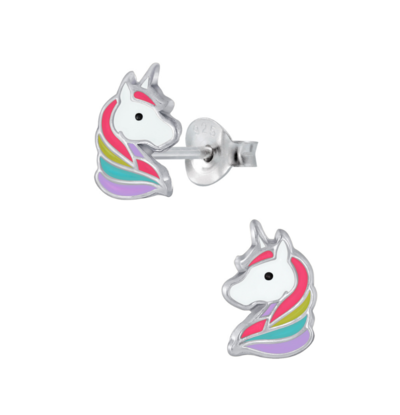 KAYA sieraden Silver children’s earrings ‘Unicorn’ red