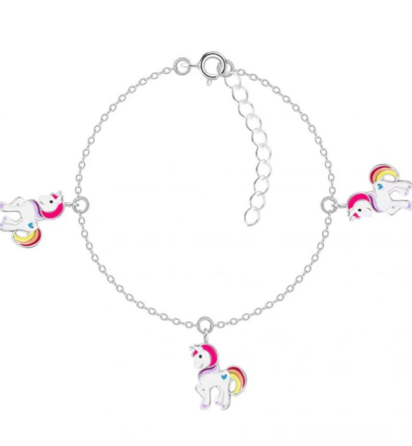 KAYA sieraden Silver bracelet 'Colorful Unicorn' with three unicorns!