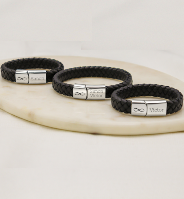 KAYA sieraden Set 3 Leather Bracelets with Engraving | Black