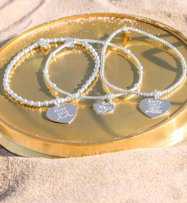 KAYA sieraden 3-piece set silver bracelets ‘Bali’ with text charm