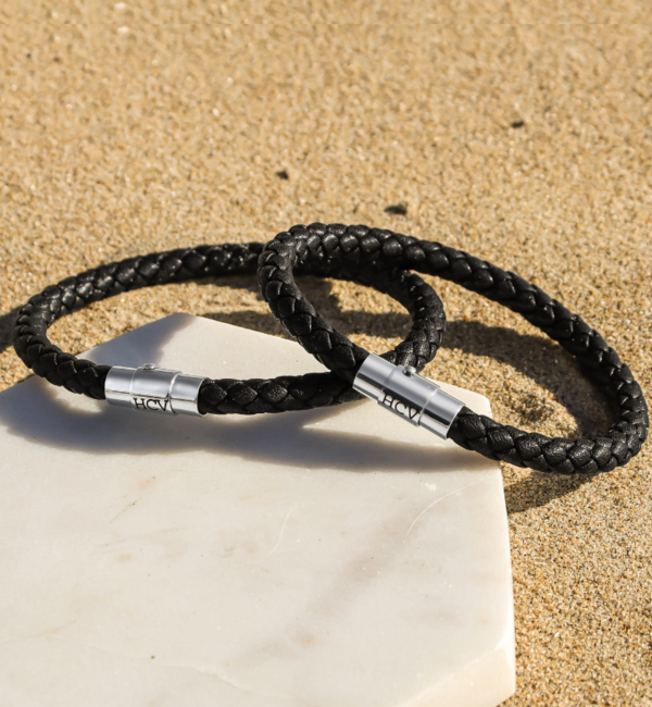 KAYA sieraden Leather Father and Son Bracelets with Initials | Black