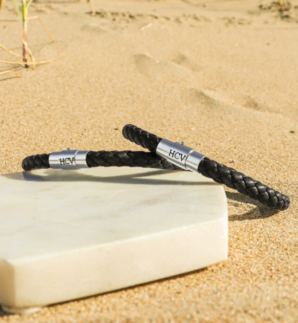 KAYA sieraden Leather Father and Son Bracelets with Initials | Black