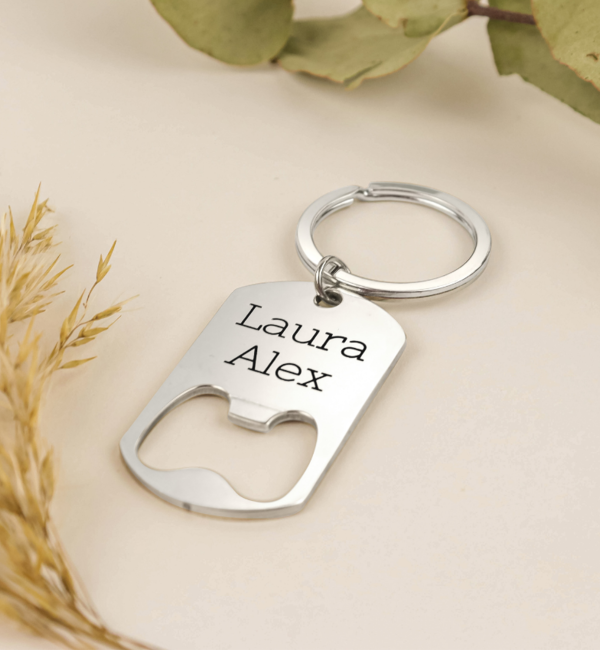 KAYA sieraden Stainless Steel Keychain with Beer Opener with Engraving