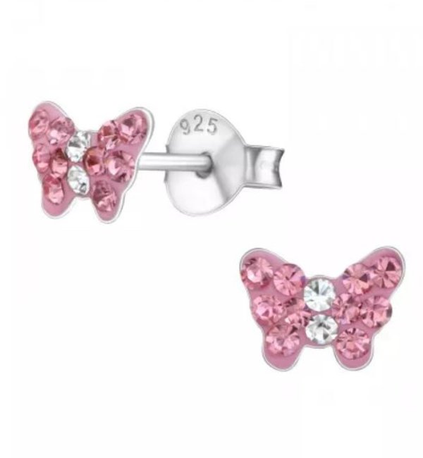 KAYA sieraden Silver children's earrings 'Pink Butterfly'