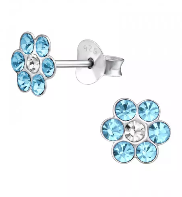 KAYA sieraden Silver children's earrings 'Crystal Flower' Blue