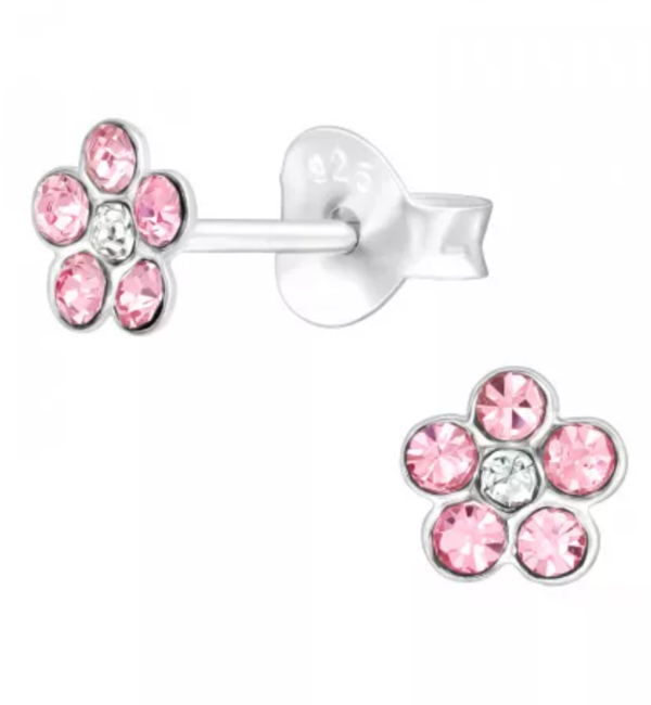 KAYA sieraden Silver children's earrings 'Crystal Flower' Pink