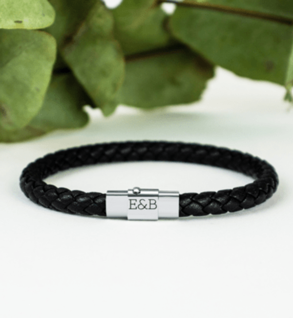 KAYA sieraden Boys leather bracelet with initials | Black