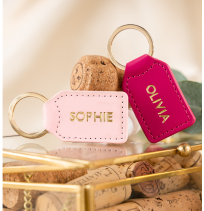 KAYA sieraden Keychain Leather 'Label' with Name | Gold colored