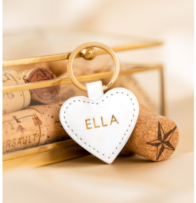 KAYA sieraden Keychain Leather 'Heart' with Name | Gold-colored