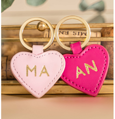 KAYA sieraden Sleutelhanger Leer 'Hartje' met Initialen | Goudkleurig