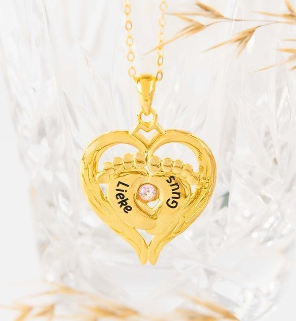 KAYA sieraden Personalized necklace ‘Baby Feet’ with birthstones and engraving