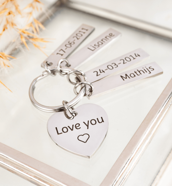 KAYA sieraden Keyring Heart with Name Charms | Choose your Charms