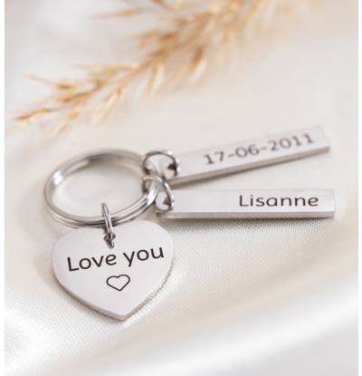 KAYA sieraden Keyring Heart with Name Charms | Choose your Charms