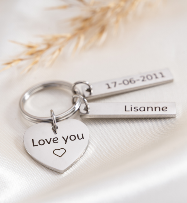 KAYA sieraden Keyring Heart with Name Charms | Choose your Charms