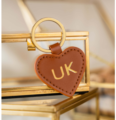 KAYA sieraden Keychain Leather 'Heart' with Initials | Gold-colored