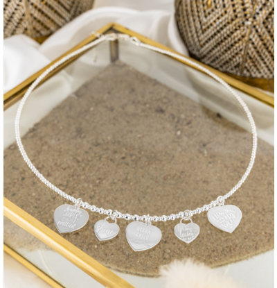 KAYA sieraden Silver necklace 5 quote charms 'Bali Treasures'