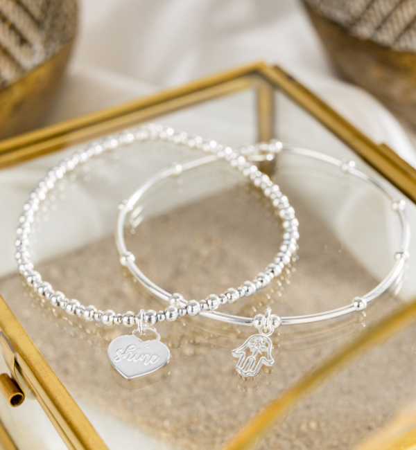 KAYA sieraden 2-piece set silver bracelets ‘Bali’ with text charm