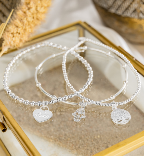 KAYA sieraden 3-piece set silver bracelets ‘Bali’ with text charm